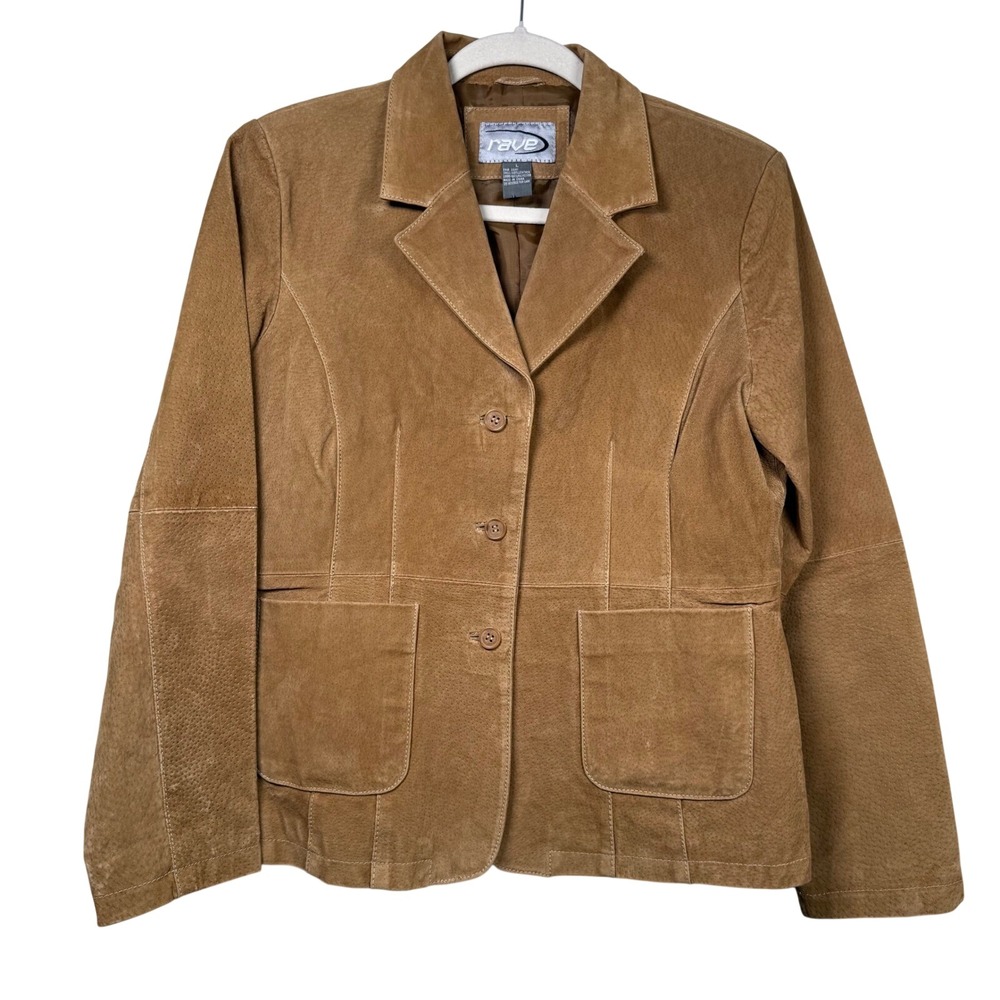 Vintage 90s Y2K Rave Suede 3-Button Lined Blazer Jacket Revival Clueless Medium